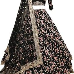 Women Black Floral Sassy Semi Stitched Lehenga With Unstitched Blouse for the size of - Free Size-image-28