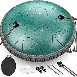FYA 14 Inch Steel Tongue Drum 15 Notes D Major for Kids and Adults with Rubber Mallets, Finger Picks and Padded Travel Bag, Unique Gifts for Him or Her (Malachite-15 Note 14 Inch)-21