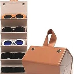 Sunglasses Organizer with 5 Slots, Travel Glasses Case Storage Portable Sunglasses Storage Case Bag Foldable Eyeglasses Holder Box, Eyewear Display Containers for Men & Women (Brown)-image-7