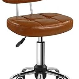 BFTOU Square Minimalist Swivel Stool with Wheel Perfect for Work SPA Shop Massage Height-Adjustable and Cost-Effective Rolling Stool Chair with Back (Brown)-image-58