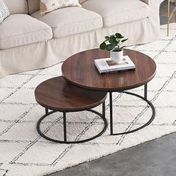 Device Bas with BROWN ART SHOPPEE Home Décor Furniture Round Side Coffee Table Sets,2 Piece Mdf Top Couch Table,Stacking Nesting Table With Iron Frame For Living Room Living Room Or Lounge (Brown)-1