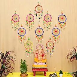 WAHHSON Wool Handmade Artificial Marigold Fluffy Flowers with Ring Bell Hanging Latkan Toran Chakri for Home | Festival | Wedding | Temple Pooja Room Decoration (Pack of 10)-image-16