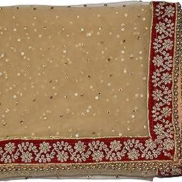 Wedding & Bridal Women's Stone Work Net Dupatta With Kundan Work For Bridal With 4 Sides Moti Lace-image-5