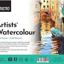 BRUSTRO Artists Watercolour Pad | 25% Cotton, 300 GSM, A5, Wiro Bound, Spiral, Cold Pressed, 12 Sheets, 24 Perforated Pages | Ideal for Watercolors, Acrylic, Tempera, Gouache, Ink, Pastels.-18