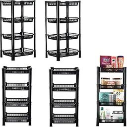 Kuber Industries Pack of 5 Multipurpose Kitchen Organizer/Storage Rack | 4-Layer Onion Stand For Kitchen | Vessels & Vegetable Organiser | Black-29