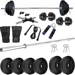 SX Fitness Home Gym Combo, Home Gym Set, Gym Equipment, 14kg PVC Weight Plates (2.5Kg X 4 Plates + 2Kg X 2 Plates), Pair Of Dumbbell Rod With 3ft Plain Rod With 2 Locks-19