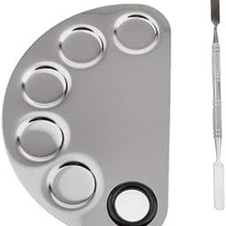 VALUEDEAL Professional Stainless Steel Makeup Artist 5 Holes Mixing Palette with Spatula Nail-art Manicure Tool for Blending Cosmetic Pigment Foundation Shades-18