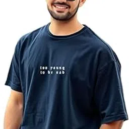 urgear Men Oversized Printed Round Neck Cotton Blend Navy T-Shirt-picture-12