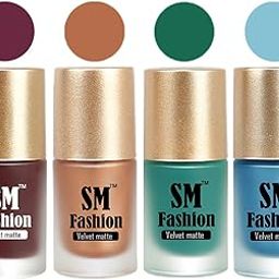 SM FASHION Matte Nail Polish Combo | Velvet Dull Matte Nail Paint Wine-Metallic Gold-Dark Green-Sky Blue (Pack of 4: 7ml each)-image-72