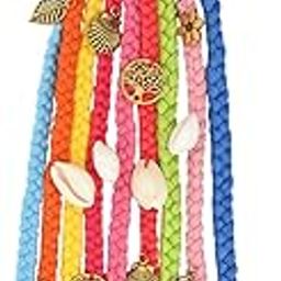 Boho Braided Hair Tie Accessories for Girls Women Ladies Multi-Colour 1 Piece Free Size Bohemian Look Tree of Life Golden Charms-image-6