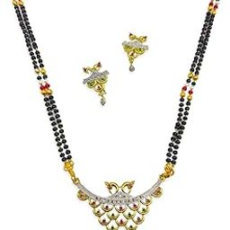 Long Mangalsutra Designs set with diamond earrings Gold Plated Necklace Peacock Pendant diamond mangalsutra gold red green black beads chain Gold Mangalsutra Latest Designs For Women (30 Inches)-image-22