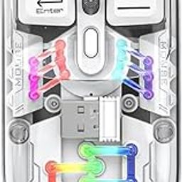 TECPHILE M111 Dual Mode Wireless Mouse (BT 5.0 + 2.4Ghz) Adjustable DPI, Transparent Body, 11 Modes Light, Battery Indicator (White)-picture-19