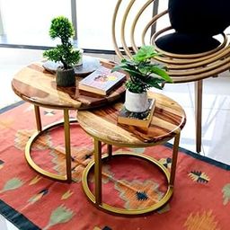 VALID WOOD Solid Sheesham Wood Coffee Table - Set of 2 (22/17 inch Dia) for Living|Drawing|Bedroom|Office|Balcony|Gift|Diwali|Wedding-19