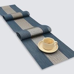 NTBAY Table Runner Heat Resistant Table Protector Waterproof Decorative Farmhouse Kitchen Trivets Counter Heat Proof Placemats for Hot Dishes 12 x 71 inch (Blue&Grey)-image-1