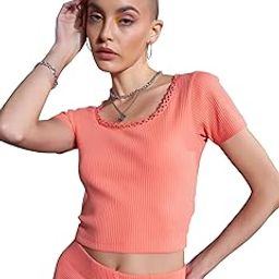 Peach Rib Round Neck Crop Top-image-65