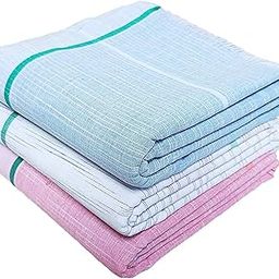Pps Cotton Gamcha/Bath Towel Set, Plain And Checkered Design, Pack Of 3, 200 TC-26