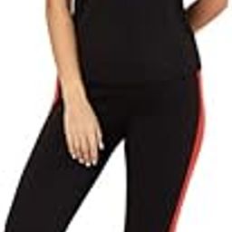 Black Cotton Lycra Blend Styled With Front Taped Tracksuit | Co-ord Set For Women| Active Wear Suit Set For Women (TSSET1158, 2XL)-23