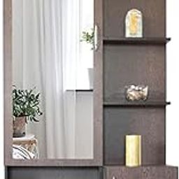 CASPIAN Engineered Wood Single Door Wooden Wardrobe Cum Vanity Dressing Table (Rainforest Brown) | Furniture with Mirror | Makeup & Accessories Storage Organizer with 4 Shelves, 1 Cabinet & 1 Drawer-image-92