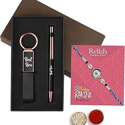 Bracelet Rakhi For Brother | Evil Eye Rakhi, Pen & keychain with Roli Chawal | Best Bro Gift For Raksha Bandhan-image-1