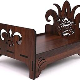 GOJEEVA Premium Engineered Wooden Carved Pattern Designer Bed for Lord Kanha Ji, Puja Room, Home Temple, Krishna Janmotsav, God Idols (Brown) (Pack of 1)-image-0