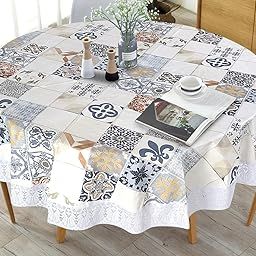 CRAFT CITY Printed PVC Plastic Flowered 4 Seater Round Shape Table Cover (Size- 40 Inches Round) (Mosica Yellow)-27