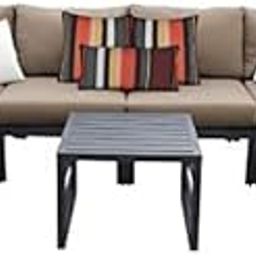 Design HUB1 7 Piece Metal Patio Furniture Set in Black & Beige-97