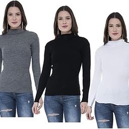Womens Solid Wool Warm Full Sleeves High Neck/Inner/Skivvy for Winter (Pack of 3) White::Black::Grey-image-88