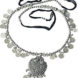 Dream Dazzle Women's Oxidized Silver Coin Kamarband for Navratri, Peacock Design Waist Belt for Saree, Lehenga & Ethnic Wear-image-21