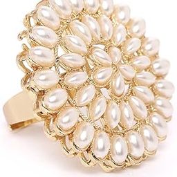 Gold Tone Pearls Flower Ethnic Adjustable Finger Ring For Women-ZPFK9537-69