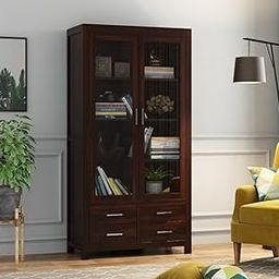 SHREE NATURAL® Solid Sheesham Wood Multipurpose Kitchen Crockery Cabinet Display Rack with 2 Door and 4 Drawers for Kitchen Room | Wooden Book Shelf for Home Office (Walnut)-picture-15