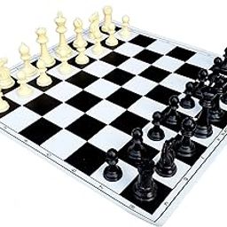 StonKraft 18.2'' x 18.2'' Tournament Chess Vinyl Foldable Chess Game with Solid Plastic Pieces (with Two Extra Queens + Vinly Pouch) - for Professional Chess Players - Black-32