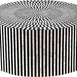 ukindianfurniture Round Bone Inlay Coffee Table – 36 x 36 x 16 Inch | Handmade Black & White Striped Center Table with Luxury Design-image-55