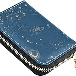 Space Galaxy Constellation Moon Star Blue RFID Credit Card Wallet, Microfiber Leather Zipper Card Case Holder for Women-image-64
