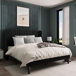 NATRAJ ART & CRAFT Engineeredwood- Modern Upholstered King Size Bed for Bedroom- Upholestery Premium Fabric Cot for Home- 6.5 X 6 Ft Bed with 1 Year Warranty (Austell Black,King)-image-45