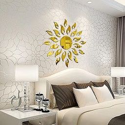 WallDaddy Sun Wall Stickers for Home Sun Mirror Wall Decor Sticker 3D Wall Stickers for Home Decoration | Sun Flames Acrylic Mirror Sticker Size 45x45Cm Sun Wall Mirror Sticker for Living Room (Gold)-32