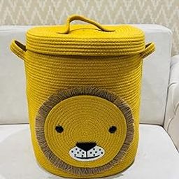 Aroma Brand XXL Storage Basket with Lid, Kids Children Toy Cute Cartoon Cotton Rope Baskets, Laundry Hamper, Cloth Bin, for Clothes Towels (Mustard Lion, 14x16 inches)-image-103