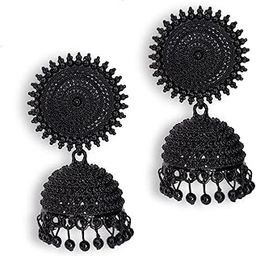 CITARRA Oxidised Black Plated Jhumka Earrings with Black Pearl Hanging | Traditional Ethnic Wear for Women & Girls | 50% Brass 50% Alloy | Lightweight & Stylish-image-18