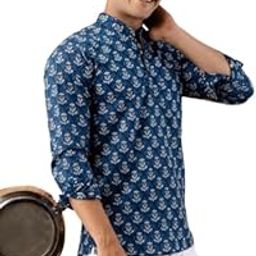Pure Cotton Printed Short Kurta Full Sleeves for Men-image-66