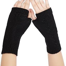 Fine knitted Short Wool Warm Winter Mittens Gloves with Thumb Hole for Women-image-15