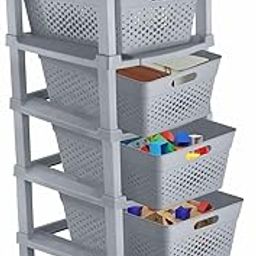 JD FRESH 5-Tier Plastic Storage Cabinet Organizer/Modular Plastic Drawer System for Home, Office, Hospital, Parlor, School, Doctors, and Kids' Rooms/Morden Kitchen and Toy Organizer (GREY)-59