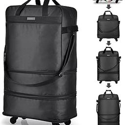 Suitcases with Wheels Expandable Foldable Luggage Bag Suitcase Collapsible Rolling Travel Bag Duffel Bag for Men Women Lightweight Suitcases Without Telescoping Handle, Black-image-102