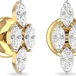 Yellow Gold and Diamond Stud Earrings for Women-image-90