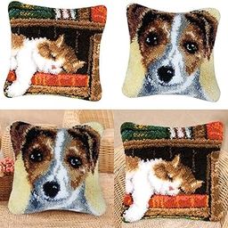 FABLOFT® 2 Sets Cushion Latch Hook Kits for Beginner Dog & Cat Pattern Embroidery-picture-16