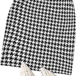 Women's Highwaist Mini Skirt Houndstooth Print Bodycon Pencil Skirt with Elastic Rubber Band (17" inches)-picture-19