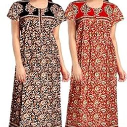 Women's Cotton All Over Print Maxi Nighty (ComboNT7680 XXL Peach,Green_Peach,Green_2XL)-image-34
