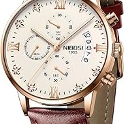 Leather Analogue Watch for Men Fashion Business Men Analogue Watches Ultra-Thin Waterproof Chronograph Quartz Analogue Watches with Stainless Steel Band, White Dial, Brown Band-picture-11