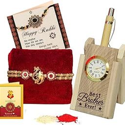 TIED RIBBONS Men Rakhi Gifts For Brother - Premium Rakhi With Rakshabandhan Wooden Pen Stand Greeting Card- Rakhi For Brother-image-85