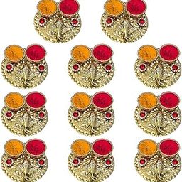 Saugat Traders Return Gifts for Pooja Function Roli Chawal Katori Holder Haldi Kumkum Plate Set of 11 Puja Favors Wedding, Haldi, Mehandi, Diwali, Puja Ceremony-image-2