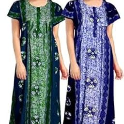 Women’s Cotton Nighty – Pack of 2 – Ankle Length Printed Maxi Night Dress – Soft, Breathable & Free Size Sleepwear-image-22