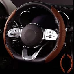 AAKICHI Car Anti Skid Non Slip Grey Leather Steering Wheel Grip Covers Decoration Universal for All Cars - Set of 2 pcs (Rust Brown)-image-7
